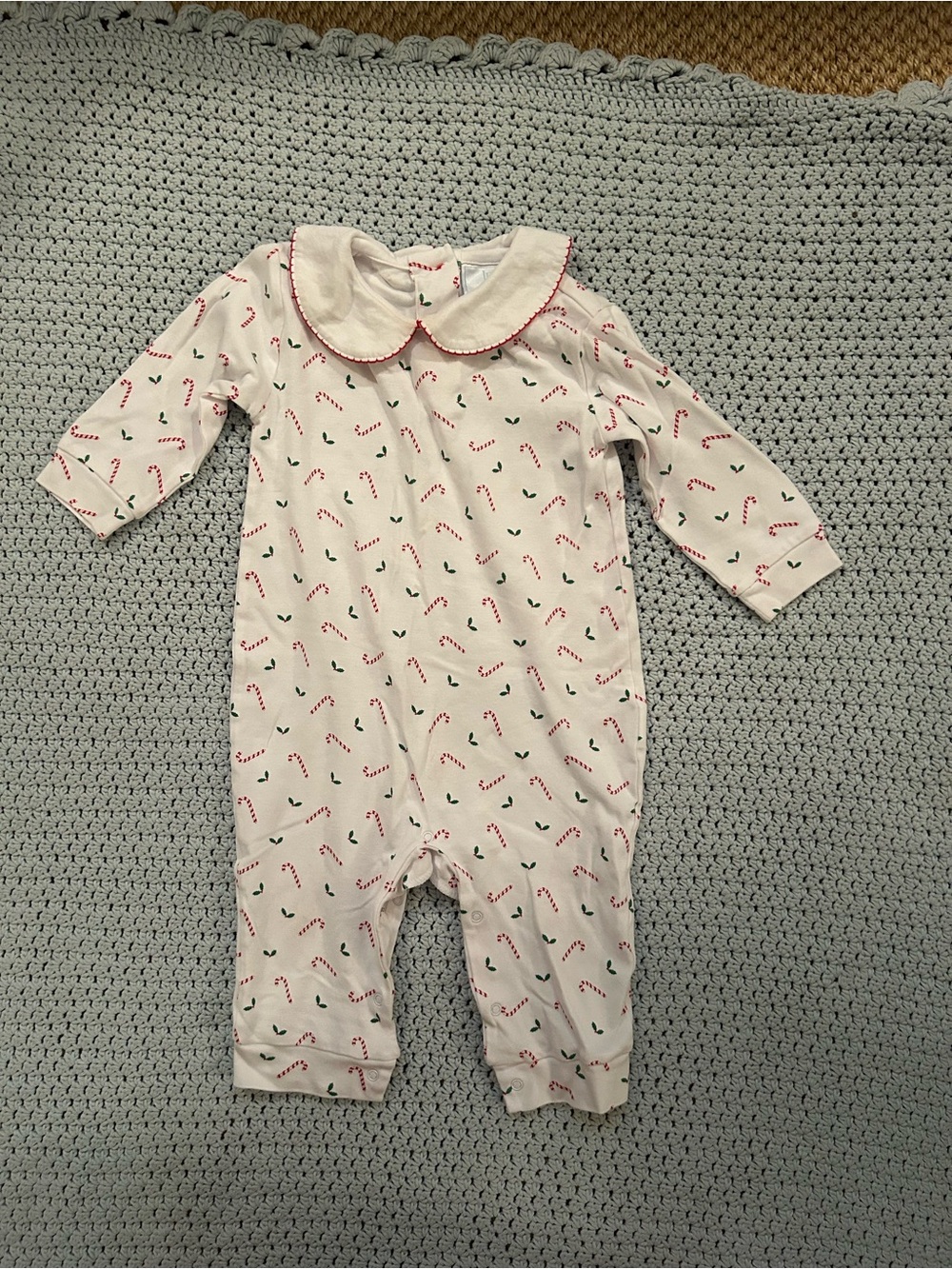 Little English White One-Piece Playsuit with Candy Cane and Holly Print